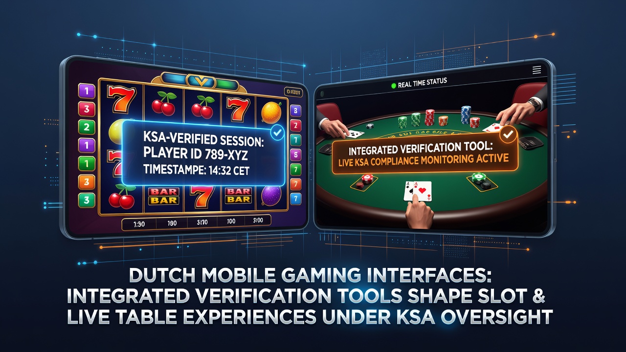 Mobiele interface met verificatietools voor slots en live games onder KSA-toezicht