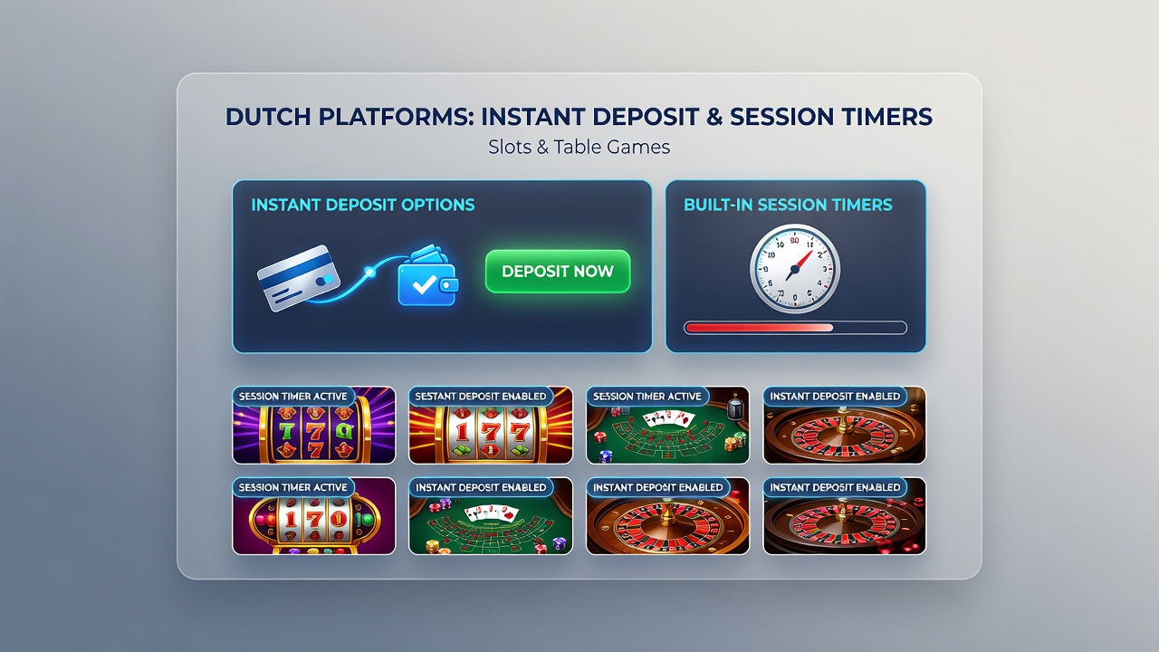 Speler dashboard met actieve sessietimer verbonden aan live blackjack en slot games na iDEAL betaling