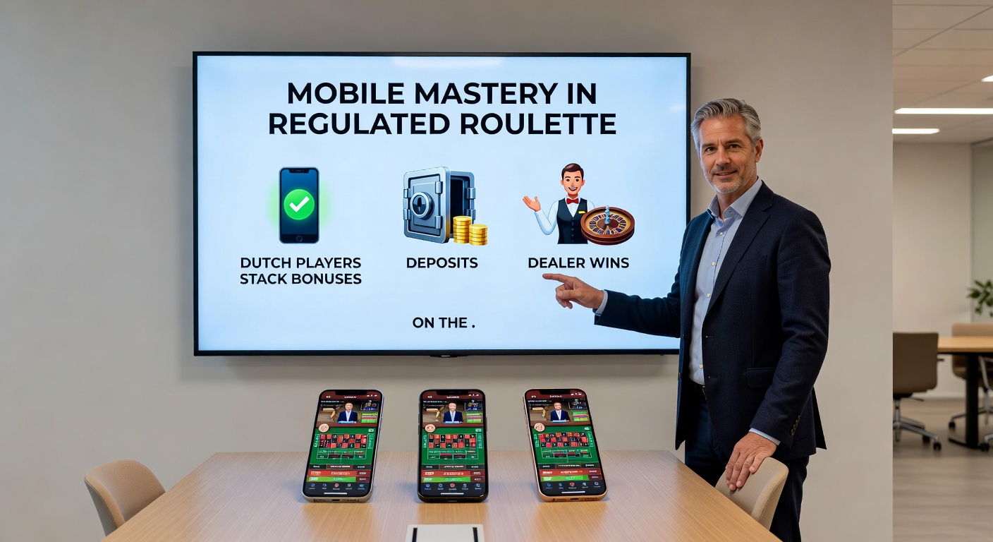 Close-up van live dealer die roulettewiel draait op mobiel scherm, met overlay van gestackte bonussen en iDEAL depositknoppen voor Nederlandse spelers