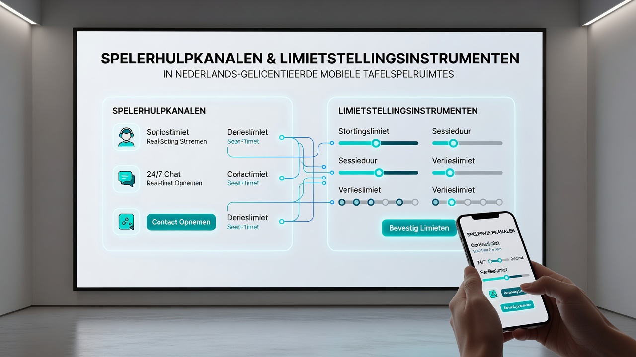 Illustratie van mobiele tafelspellen met ingebouwde spelershulp en limietinstellingen op Nederlandse platforms