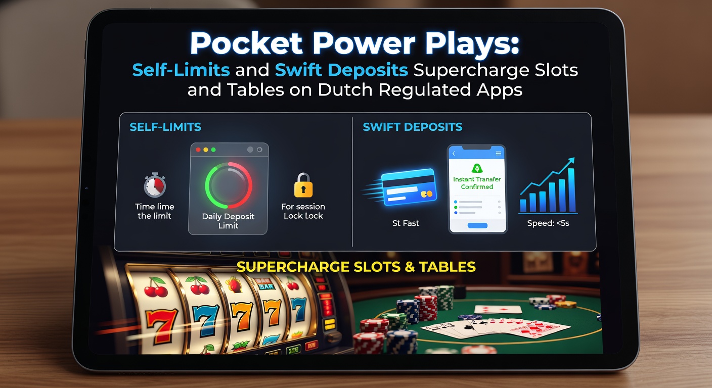 Speler stelt zelflimiet in op mobiele casino-app terwijl snelle deposit via iDEAL zichtbaar is op scherm met slots en live tafels op de achtergrond
