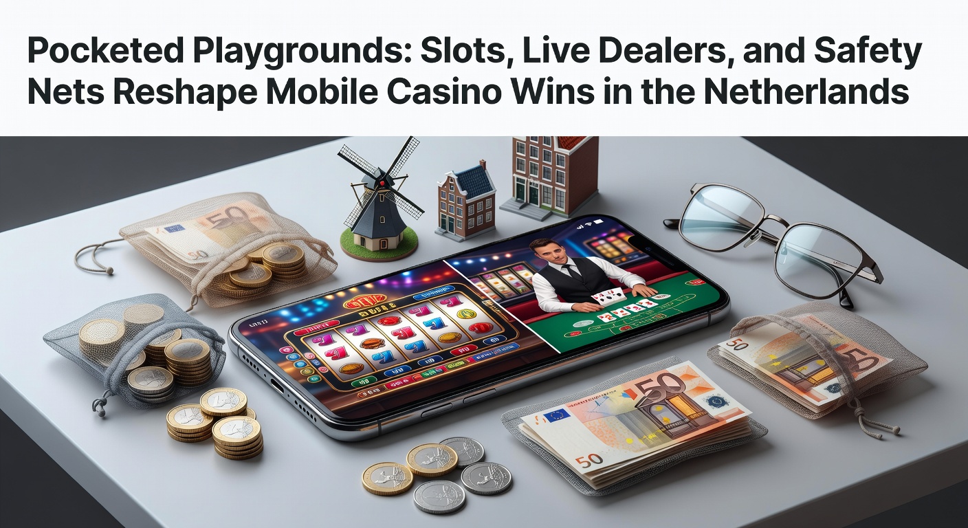 Mobiele telefoon met slots en live dealer schermen op een Nederlands gereguleerd casino platform, omringd door veiligheidsiconen zoals limietknoppen en sloten
