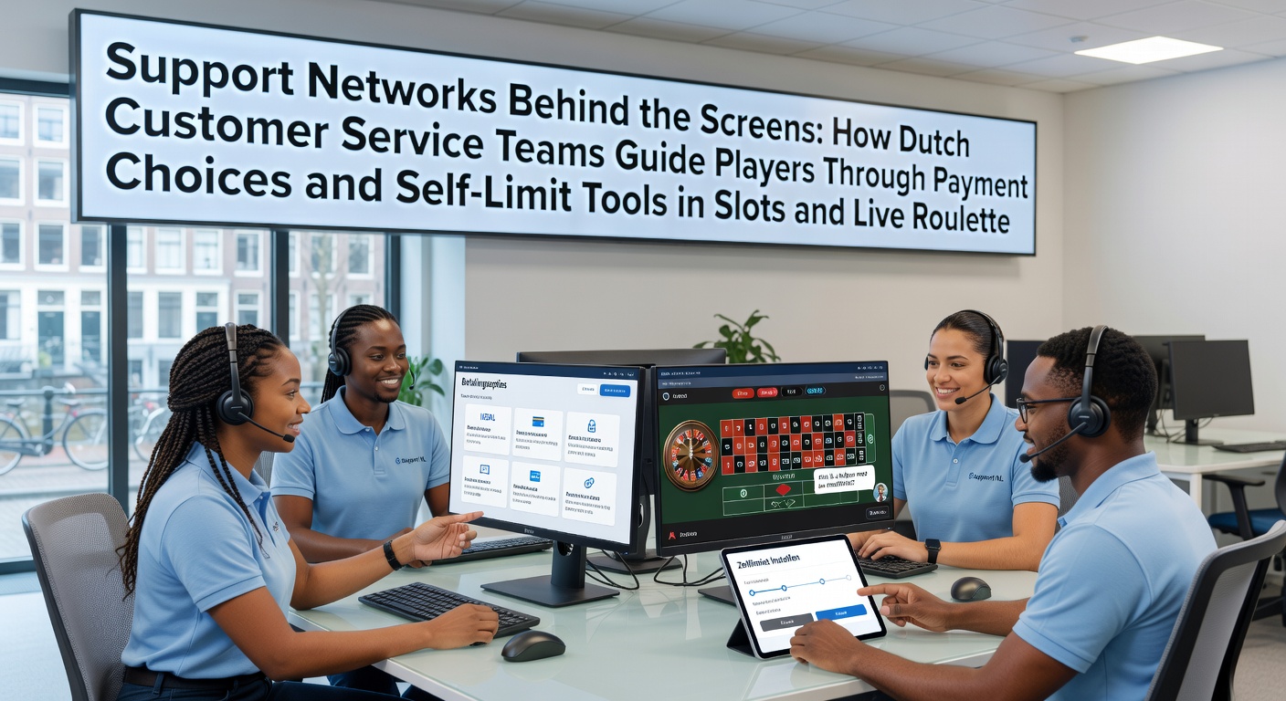 Klantenservicemedewerker van een Nederlands online casino begeleidt een speler via chat over betaalopties en zelflimieten voor slots en live roulette