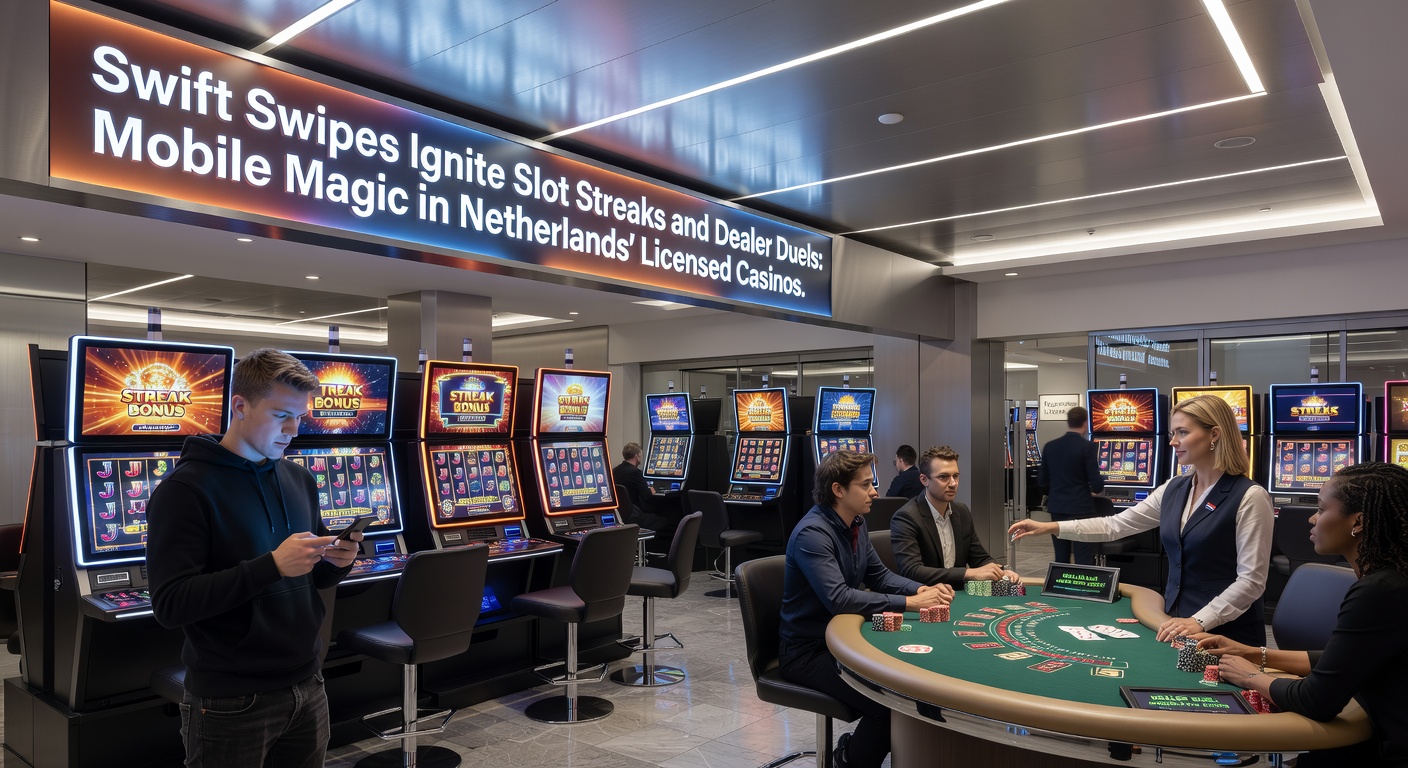 Mobiele interface van een slotspel in een Nederlands online casino, met vinger die over het scherm swipet voor een spin