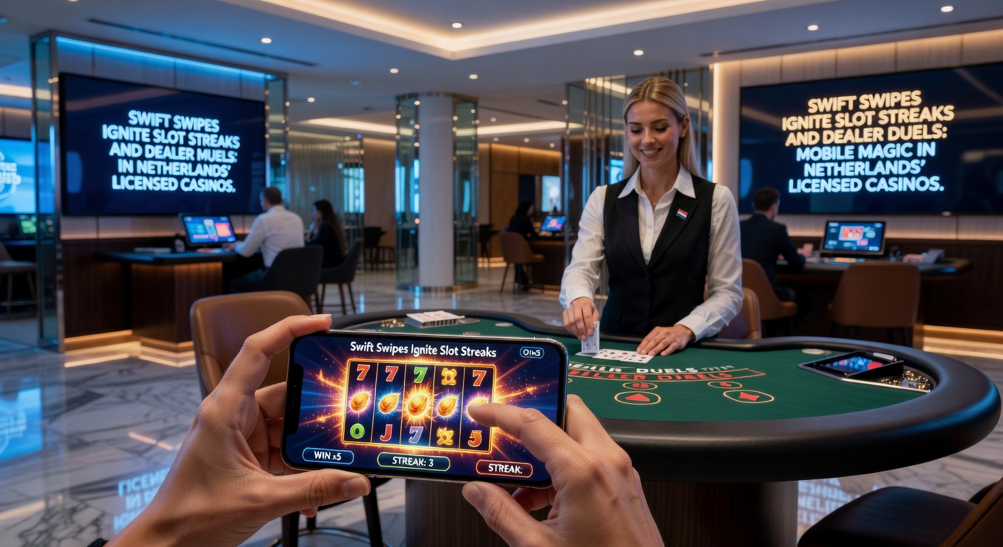 Live dealer blackjack tafels op een mobiel scherm in een Nederlands casino, met speler die inzet plaatst via swipe